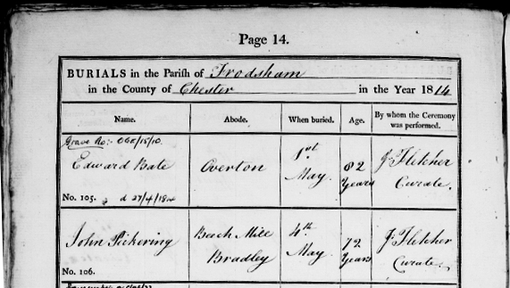 John Pickering of Beach second burial record